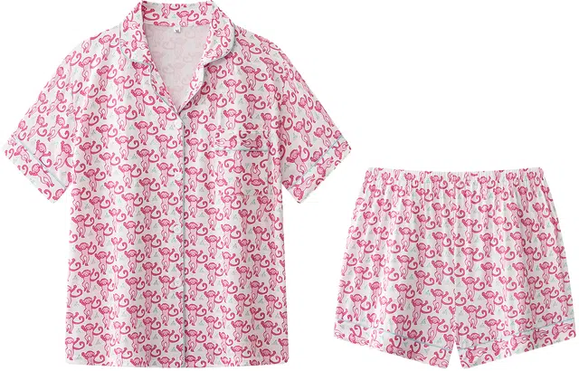 宫蝶 短袖牛奶丝舒适家居服大码休闲满印开衫睡衣套装 女款