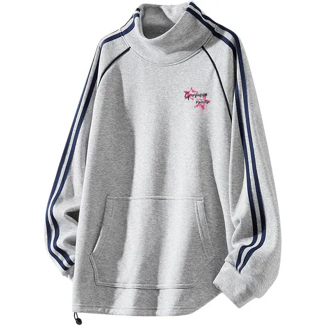 加菲猫家族 美式高街复古学院风立领潮流字母涂鸦印花宽松运动休闲通勤百搭高级感上衣亲肤柔软舒适套头插肩长袖加绒卫衣 男女同款