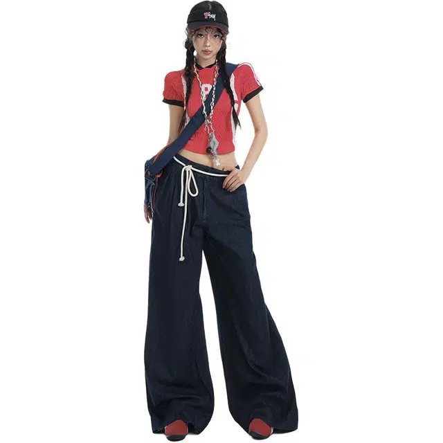 拾籍 美式原牛复古垂坠感直筒宽松双褶阔腿高街牛仔裤 女款