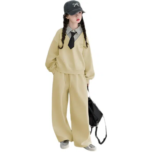 比比我休闲运动套装  女童春秋季假两件卫衣大童潮牌小孩衣服 小女孩长袖洋气时髦 舒适帅气轻便