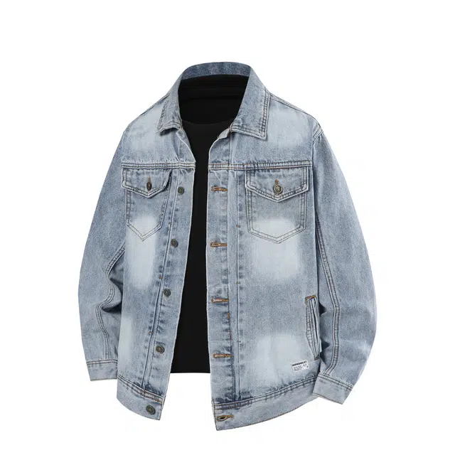 吾皇猫 美式潮牌高街水洗做旧渐变高级感立体裁剪设计时尚百搭宽松大码休闲日常通勤牛仔外套 男女同款