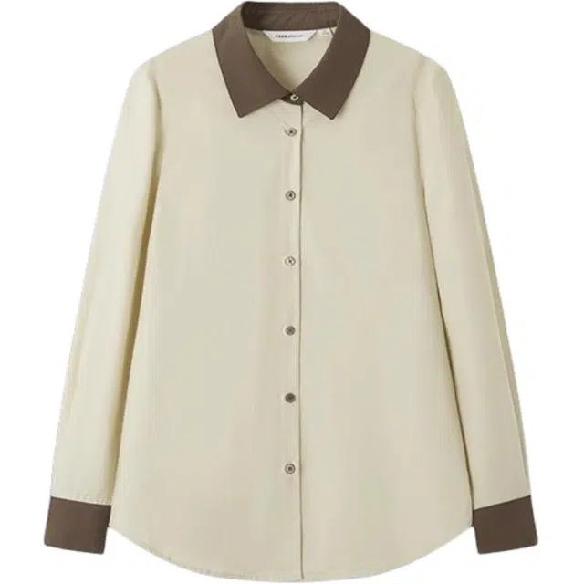 潞优野 简约通用拼接撞色衬衣翻领休闲百搭气质显瘦女士时尚优雅女装衬衫女 女款