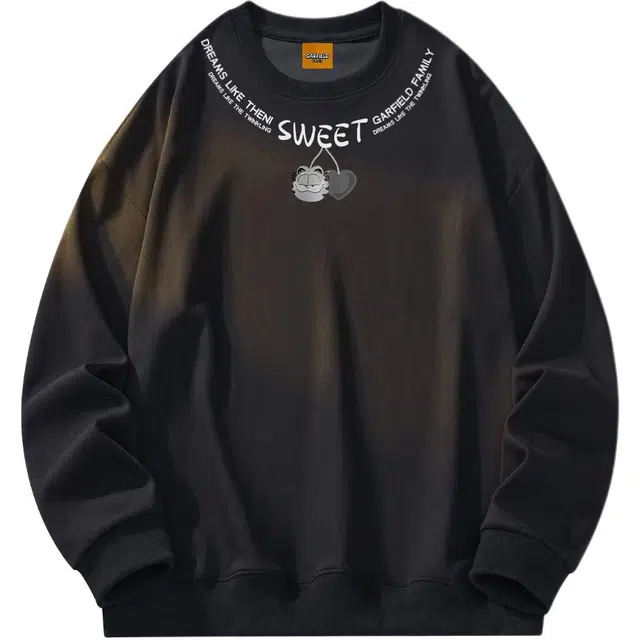 加菲猫家族 美式高街个性领口印花设计宽松透气休闲百搭卫衣 男女同款