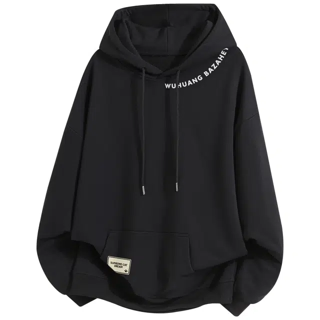 吾皇猫 原创美式复古高街简约基础款学院风字母印花连帽上衣潮牌休闲宽松时尚百搭舒适重磅长袖卫衣 男女同款