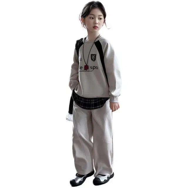 比比我休闲运动套装  女童春秋季 韩版 百搭大童潮牌小孩衣服 小女孩长袖洋气时髦 舒适帅气轻便显瘦