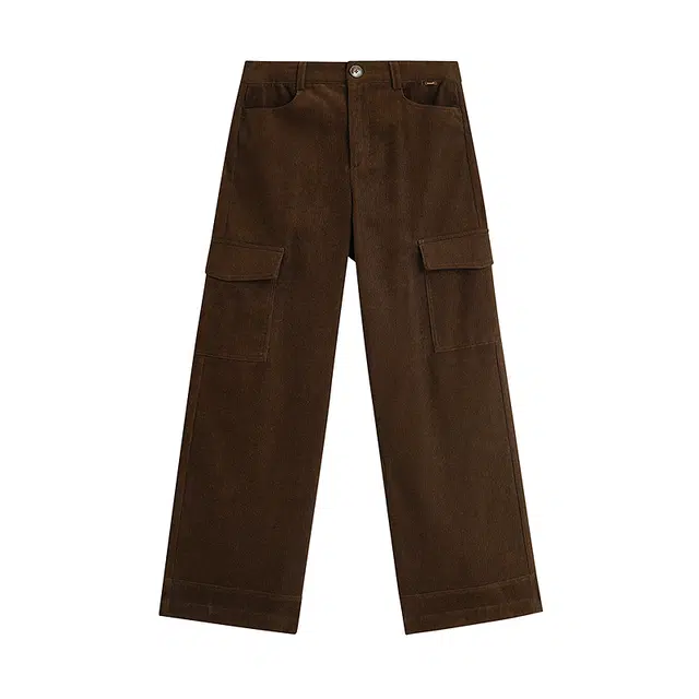 茵曼 灯芯绒大口袋美拉德长裤休闲裤小个子百搭潮流宝藏显瘦垂感慵懒早秋穿搭阔腿平价直筒入秋时尚氛围不贴腿纯棉休闲裤 女款