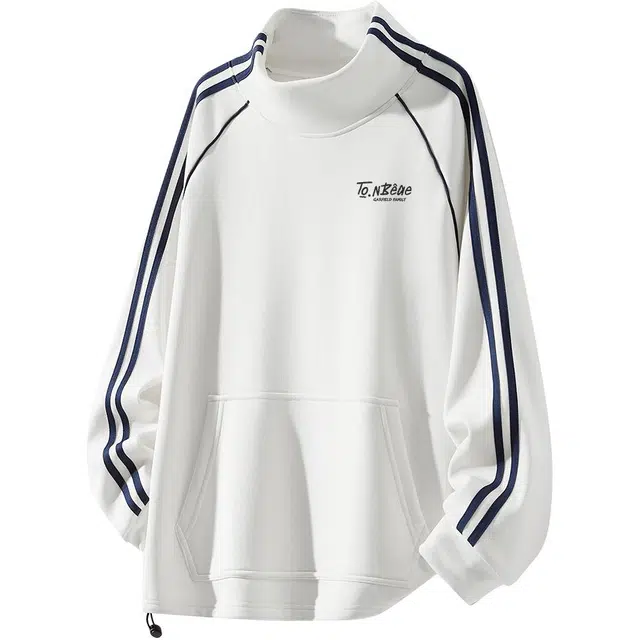 加菲猫家族 美式经典高街复古学院风字母飞碟印花潮流宽松休闲通勤百搭高级感亲肤柔软套头立领条纹长袖加绒卫衣 男女同款