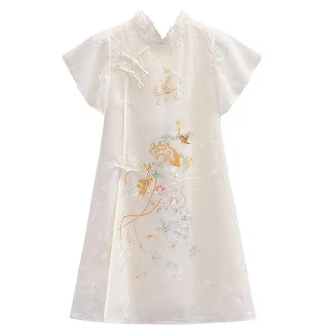 米囹女童新中式旗袍夏装 儿童国风连衣裙夏季女孩古风公主裙子