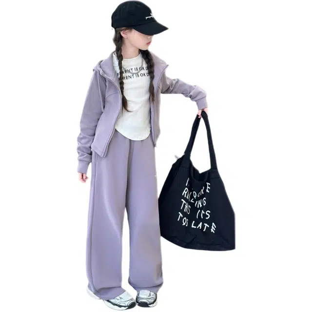 天才小熊休闲运动套装 女童春秋季字母 绣花针织连帽 百搭大童潮牌小孩衣服 小女孩长袖洋气时髦 舒适帅气轻便