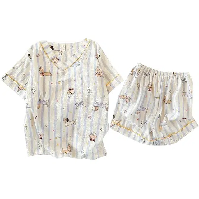 顶瓜瓜 夏季女透气简约休闲舒适亲肤家居服睡衣套装 女款