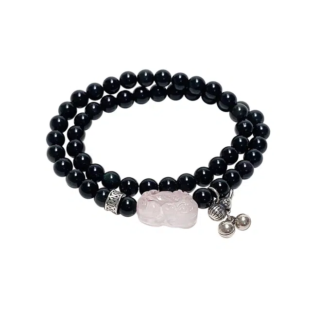 周百福 【财爱双全貔貅吞金】珠串转运珠新中式国风幸运纳福招财能量磁场 祥瑞赐福轻奢百搭#好运 黑曜石 手串 男女同款情侣款