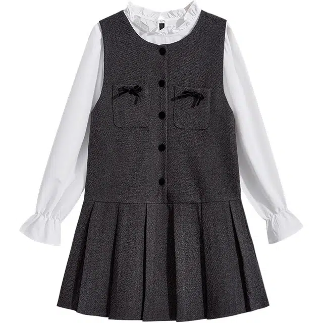 海獭 气质衬衫小香风两件套法式复古长袖连衣裙 女款