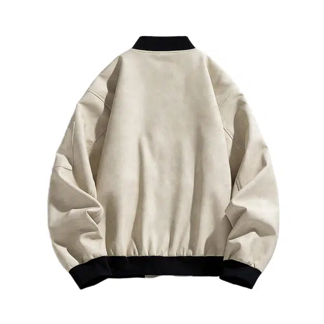 棉基因 巴恩风美拉德学院风复古运动水洗皮衣宽松休闲防风保暖纯色棒球领柳钉设计飞行员工装夹克 男女同款