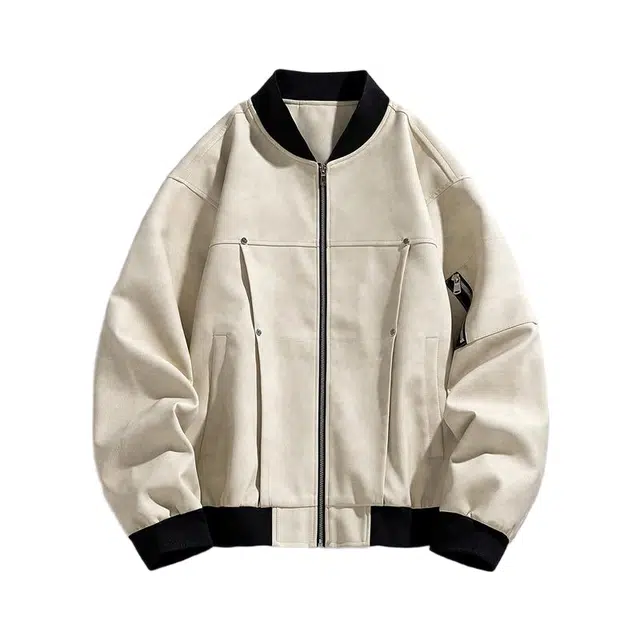 棉基因 巴恩风美拉德学院风复古运动水洗皮衣宽松休闲防风保暖纯色棒球领柳钉设计飞行员工装夹克 男女同款