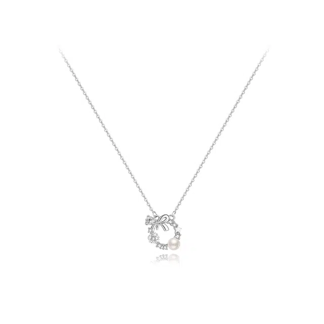 【纯银999】 六桂福珠宝 星光蝴蝶结 小众设计经典百搭学生日常简约高级感精致轻奢极简约会通勤温柔气质可调节锁骨链#好运 足银 项链 女款