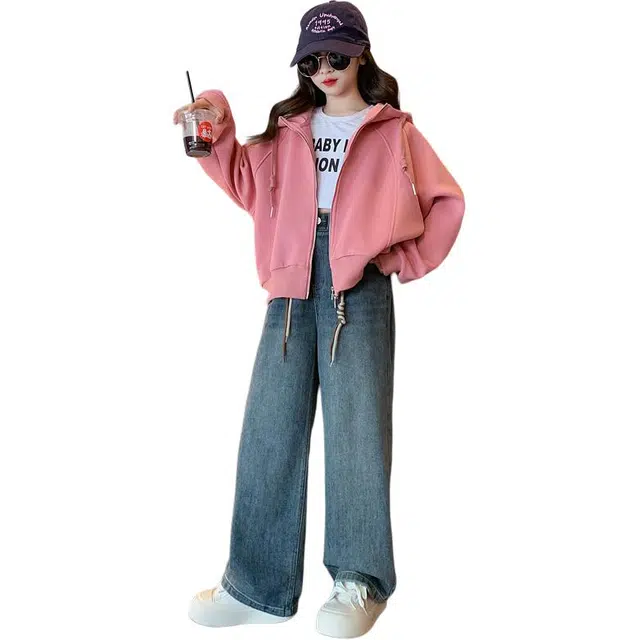 帕兰朵休闲运动套装 女童外套秋装连帽拉链衫外穿 青少年