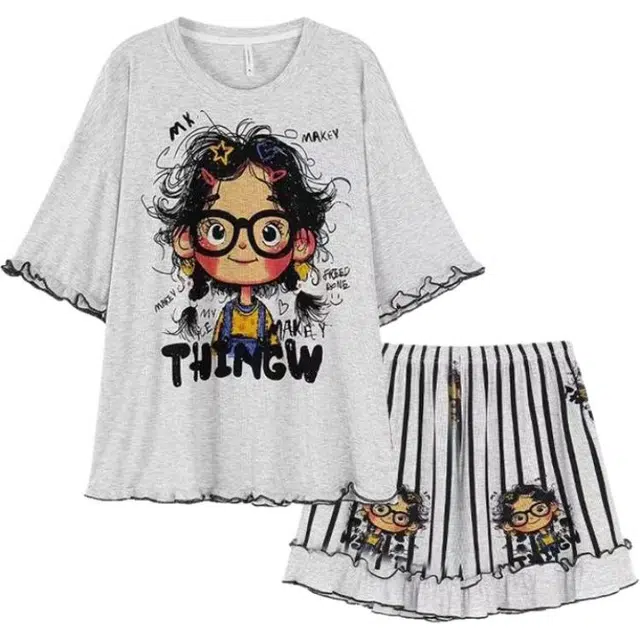 顶瓜瓜 夏季女透气简约舒适休闲时尚家居服睡衣套装 女款