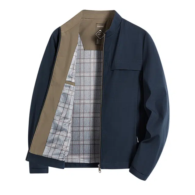老爷车 春秋季行政干部外套中年男士色织提花内里格子舒适透气日常百搭通勤户外夹克 男款