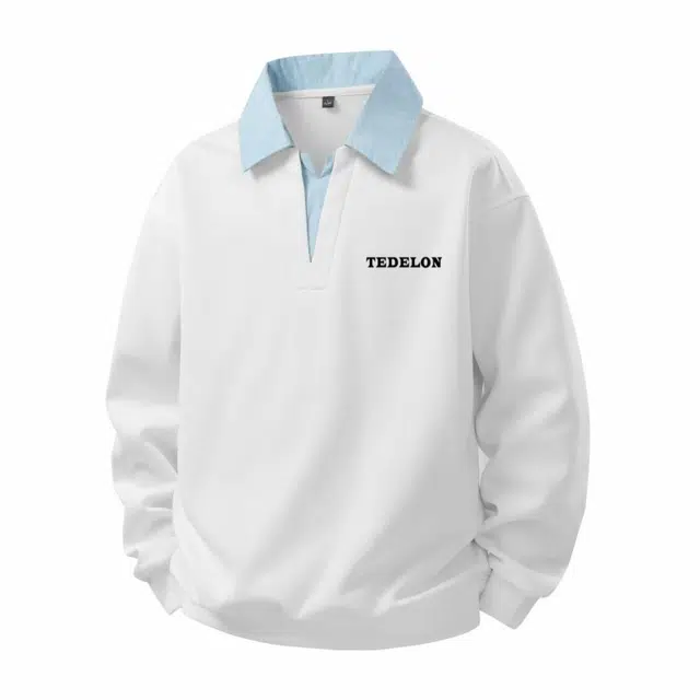 太子龍 美式复古学院风字母印花简约休闲百搭舒适翻领拼接假两件宽松青少年卫衣 男款