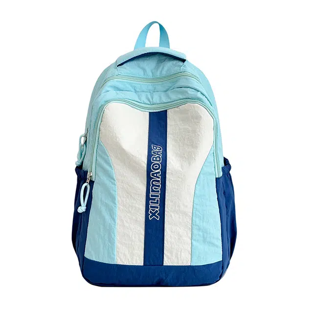 揽月 美式复古撞色小众学生通勤百搭 尼龙 双肩包 大号 男女同款情侣款 蓝色/黑色/粉色/紫色