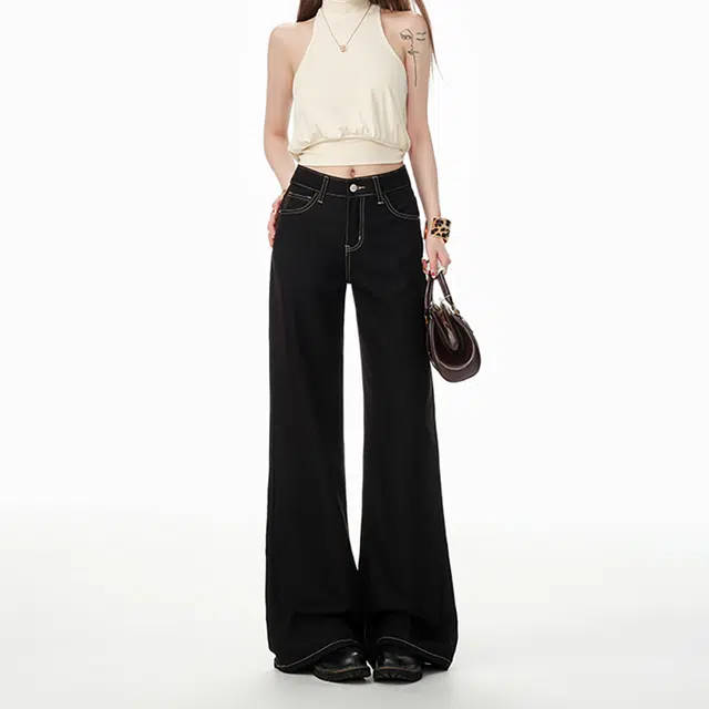 如续 如续黑科技面料夏季薄款小个子微喇裤女宽松百搭垂感冰感直筒裤牛仔裤 女款