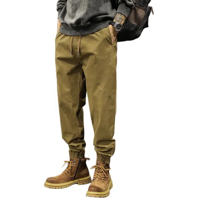 路杰邦 美式重磅时尚男士宽松束脚裤男复古潮流时尚百搭大码休闲长裤工装裤 男款