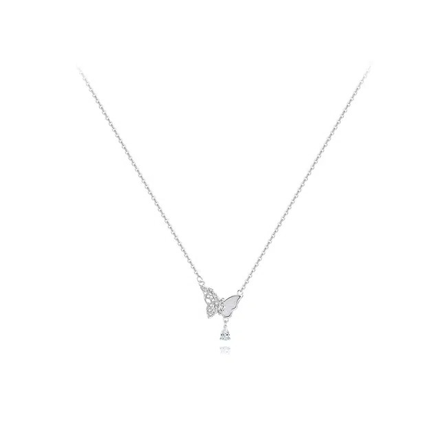 【纯银999】 六桂福珠宝 闪耀蝴蝶 小众设计经典百搭学生日常简约高级感精致轻奢极简约会通勤温柔气质可调节锁骨链#好运 足银 项链 女款