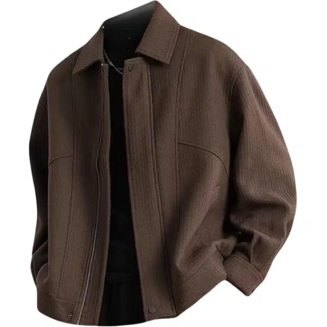 半空山 巴恩风简约毛呢设计感老钱风美拉德色系宽松翻领拉链款休闲显高显瘦潮流夹克外套 男女同款