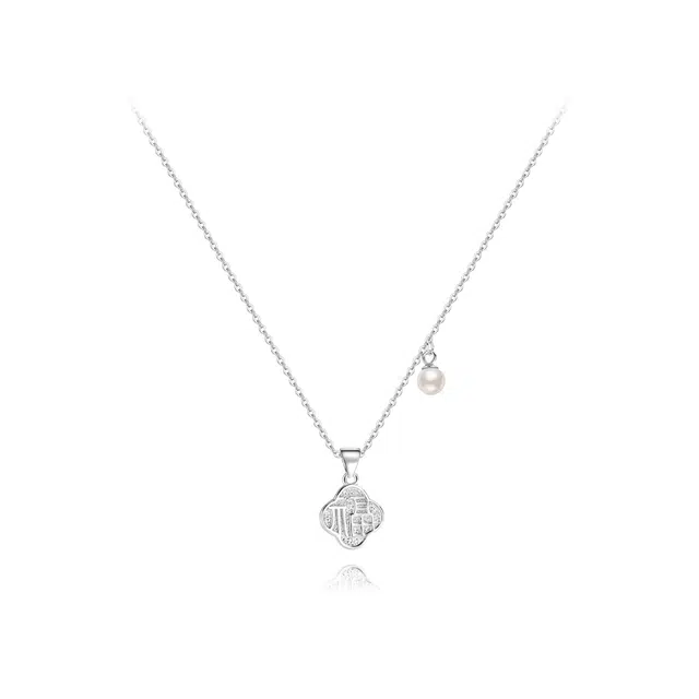 【纯银999】 六桂福珠宝 福牌 小众设计经典百搭学生日常简约高级感精致轻奢平安约会通勤温柔气质可调节锁骨链 足银 项链 女款