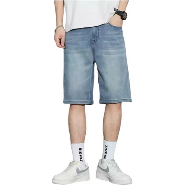 童先森 薄款外穿宽松中腰五分裤牛仔短裤 男款