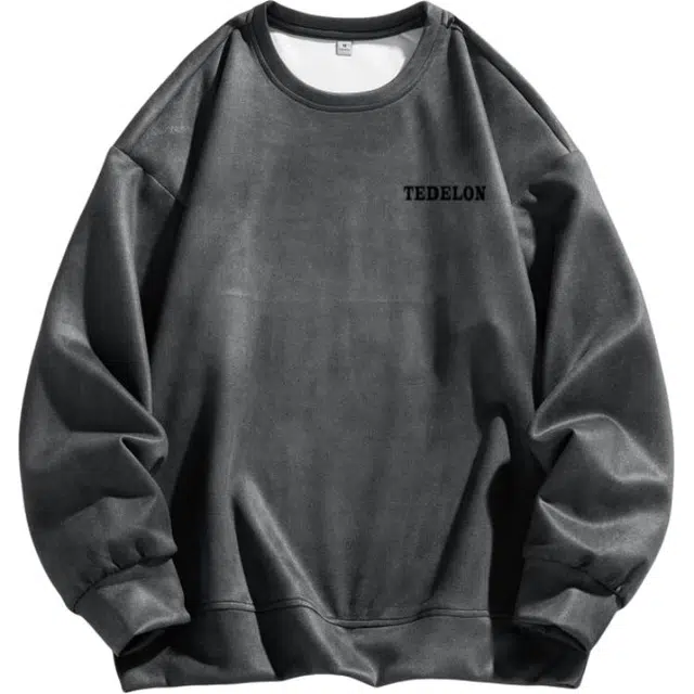 太子龍 纯色美式高街风时尚宽松自由搭配简约字母印花圆领日常通勤情侣款卫衣 男款