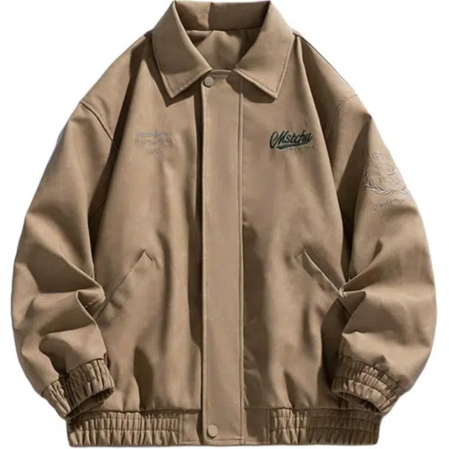 金盾 秋季机车服皮衣潮流时尚刺绣宽松立领夹克 男款