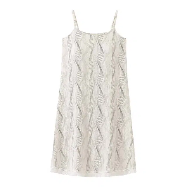 顶瓜瓜 云朵棉带胸垫性感吊带中长裙套头简约波浪线纯色家居服夏季睡裙 女款