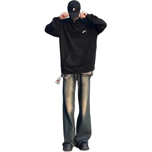 北极绒 高街复古百搭春秋季美式阔腿微喇长裤牛仔裤 男款