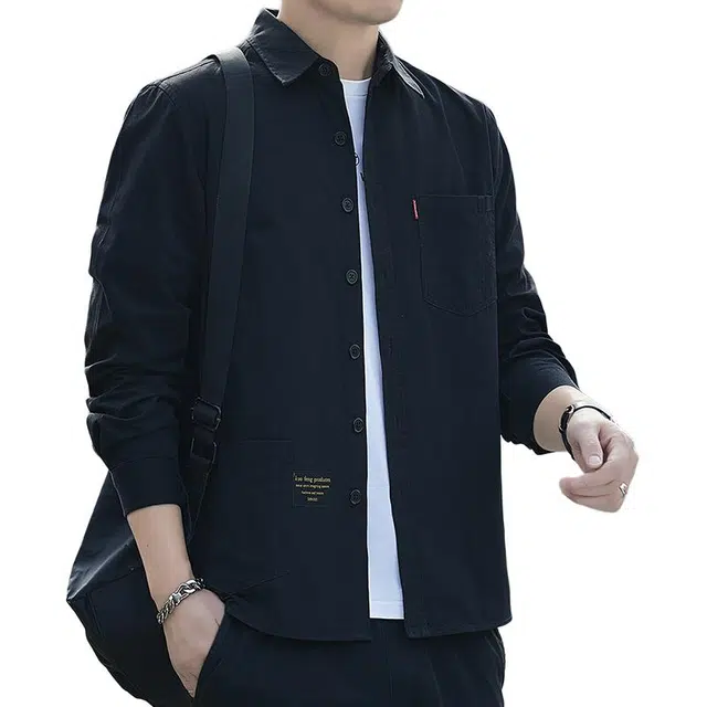 虫小绿 韩版纯棉潮流工装长袖外套衬衣适合日常通勤春秋季穿着衬衫 男款