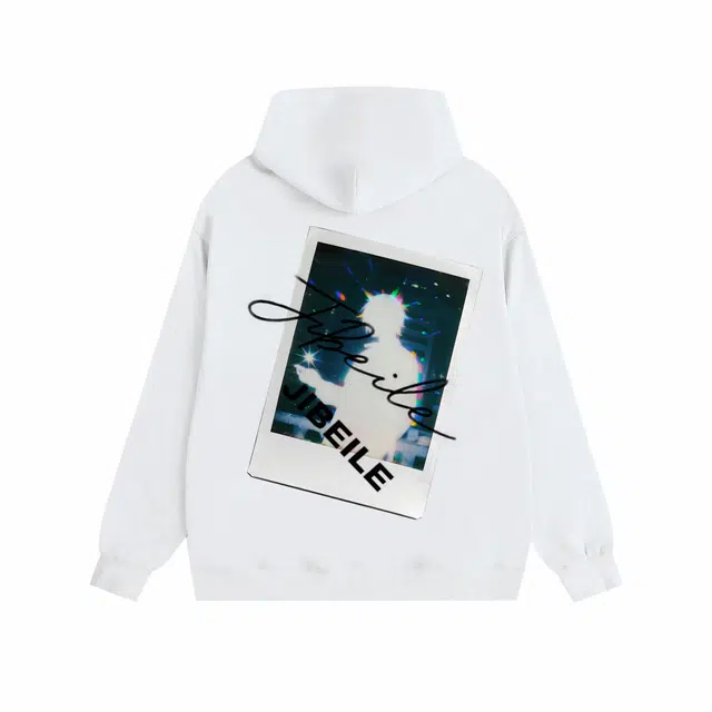 金贝勒 美式复古模糊怀旧照片简约品牌字母印花宽松落肩通勤重磅运动休闲百搭纯色长袖连帽袋鼠大口袋舒适透气卫衣 男女同款