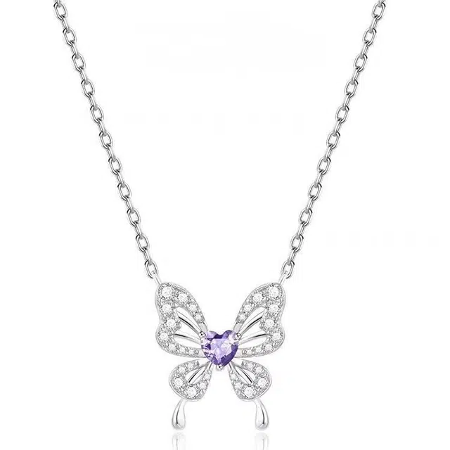 郁馨 紫色韵味庄周梦蝶爆闪温柔气质在逃公主简约锁骨链 甜美森系氛围感精致小众设计 恋爱磁场告白神器 足银 项链 女款