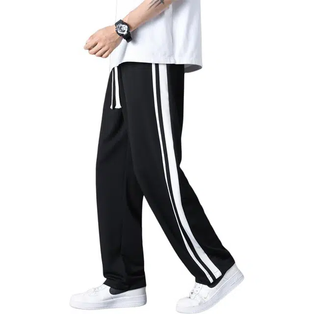 顶峰保罗 薄款凉感侧边条纹拼接直筒长裤宽松舒适小众百搭运动高级感显瘦显高大码休闲裤 男女同款
