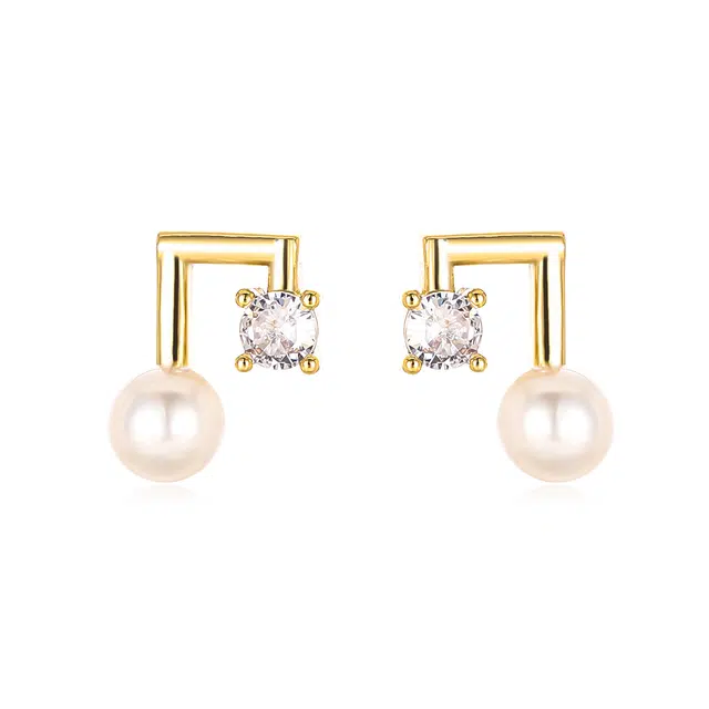 韵系 不对称音符珍珠 铜镀金 耳环 女款