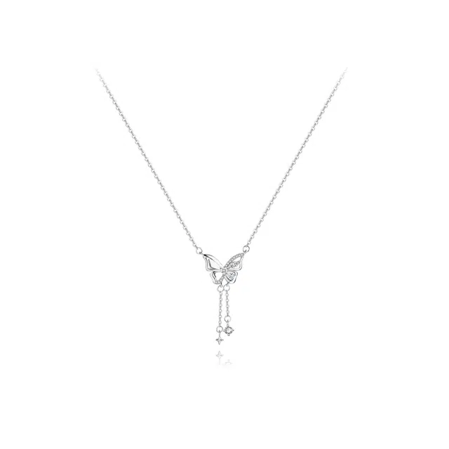 【纯银999】 六桂福珠宝 星光蝴蝶 小众设计经典百搭学生日常简约高级感精致轻奢极简通勤温柔气质可调节锁骨#好运 足银 项链 女款