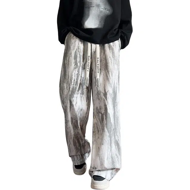佐菲利 美式潮牌扎染裤子宽松重磅垂感运动裤阔腿卫裤休闲裤 男女同款
