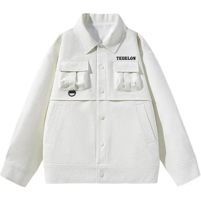 太子龍 美式复古高街风基础款学院风翻领休闲外套宽松上衣时尚百搭舒适透气工装情侣款夹克 男女同款