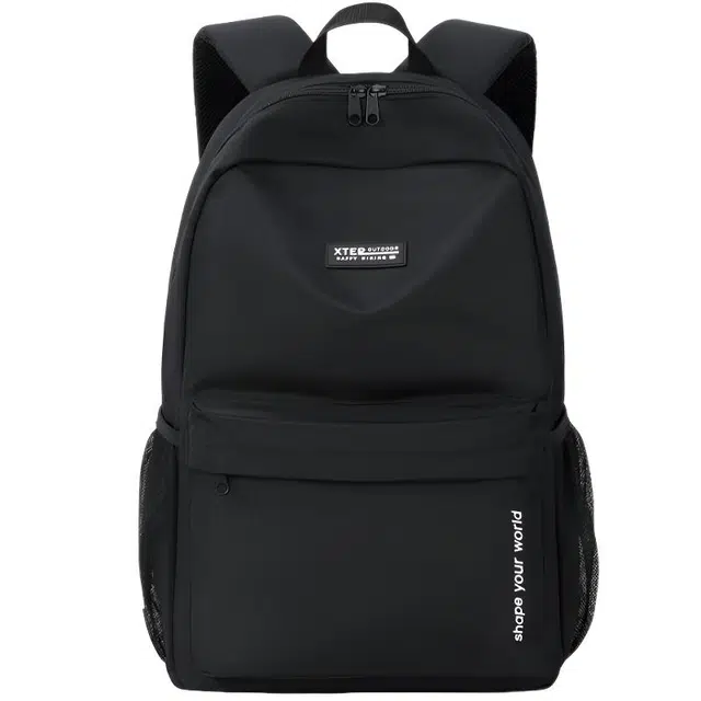 特步 背包轻便旅行大容量双肩包减负护脊防水商务出差通勤电脑包初高中生 织物 书包 男女同款情侣款 黑色