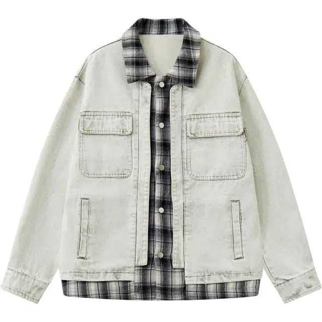 美式复古潮流拼接百搭情侣春秋上衣牛仔外套 男女同款
