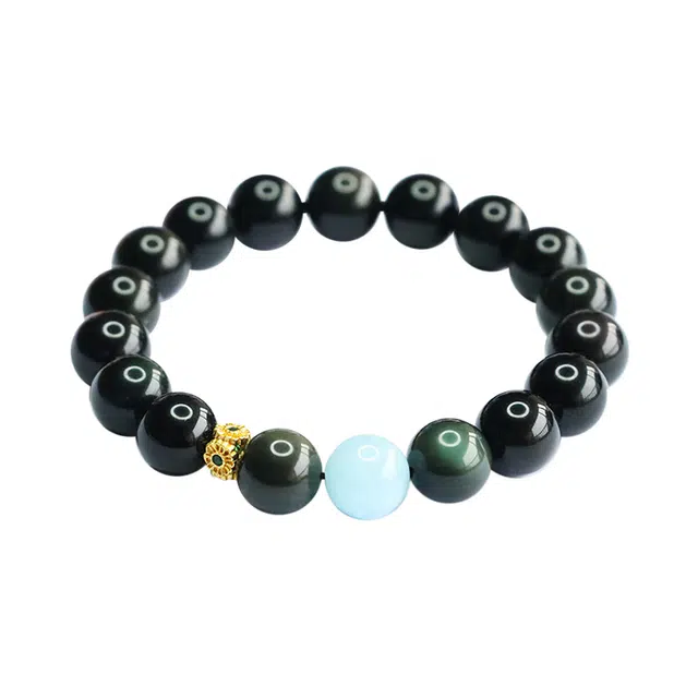 周百福 星辰大海 蓝色幻想 上岸学生新中式国潮 高级感精致百搭小众转运珠福气满满#好运 黑曜石 手串 男女同款情侣款