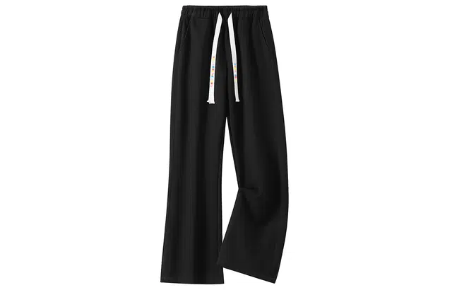 加菲猫家族 日系复古简约字母印花基础款柔软舒适中腰系带日常通勤潮流百搭无性别主义宽松休闲阔腿直筒针织运动裤 男女同款