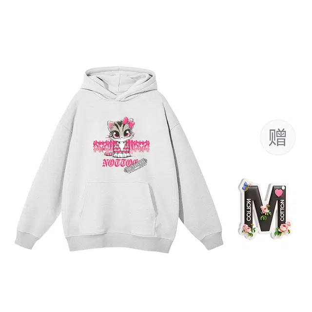 棉购 美式连帽潮流加绒加厚长袖上衣外套卡通猫咪个性街头卫衣 女款