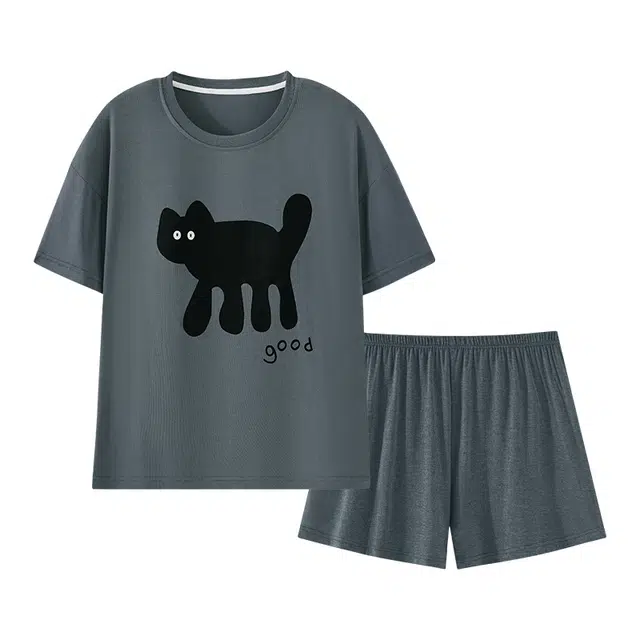 欧诗帛 带胸垫夏季学生莫代尔冰丝凉感短袖短裤可外穿家居服睡衣套装 女款