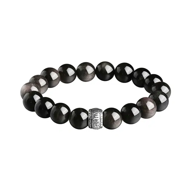 金大福 时来运转新中式国风国潮时尚潮流个性精致百搭轻奢平安顺遂招财纳福六字真言简约素圈好运 黑曜石 手串 男款