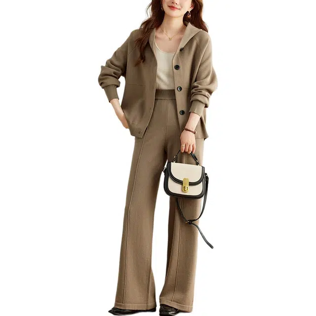 恒源祥 连帽开衫搭配直筒裤高级感时尚宽松显瘦运动风休闲套装 女款